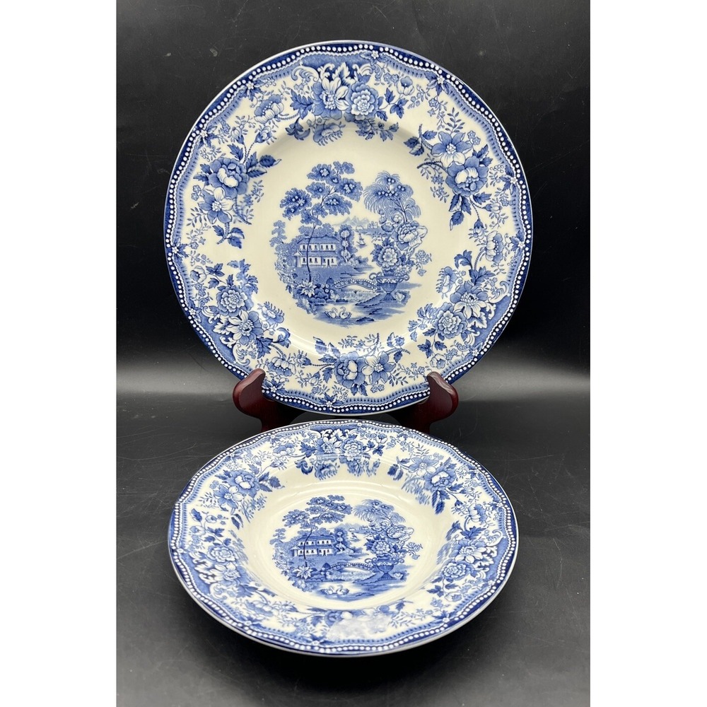 Vintage Royal Staffordshire TONQUIN BLUE By Clarice Cliff Dinnerware Set For 2
